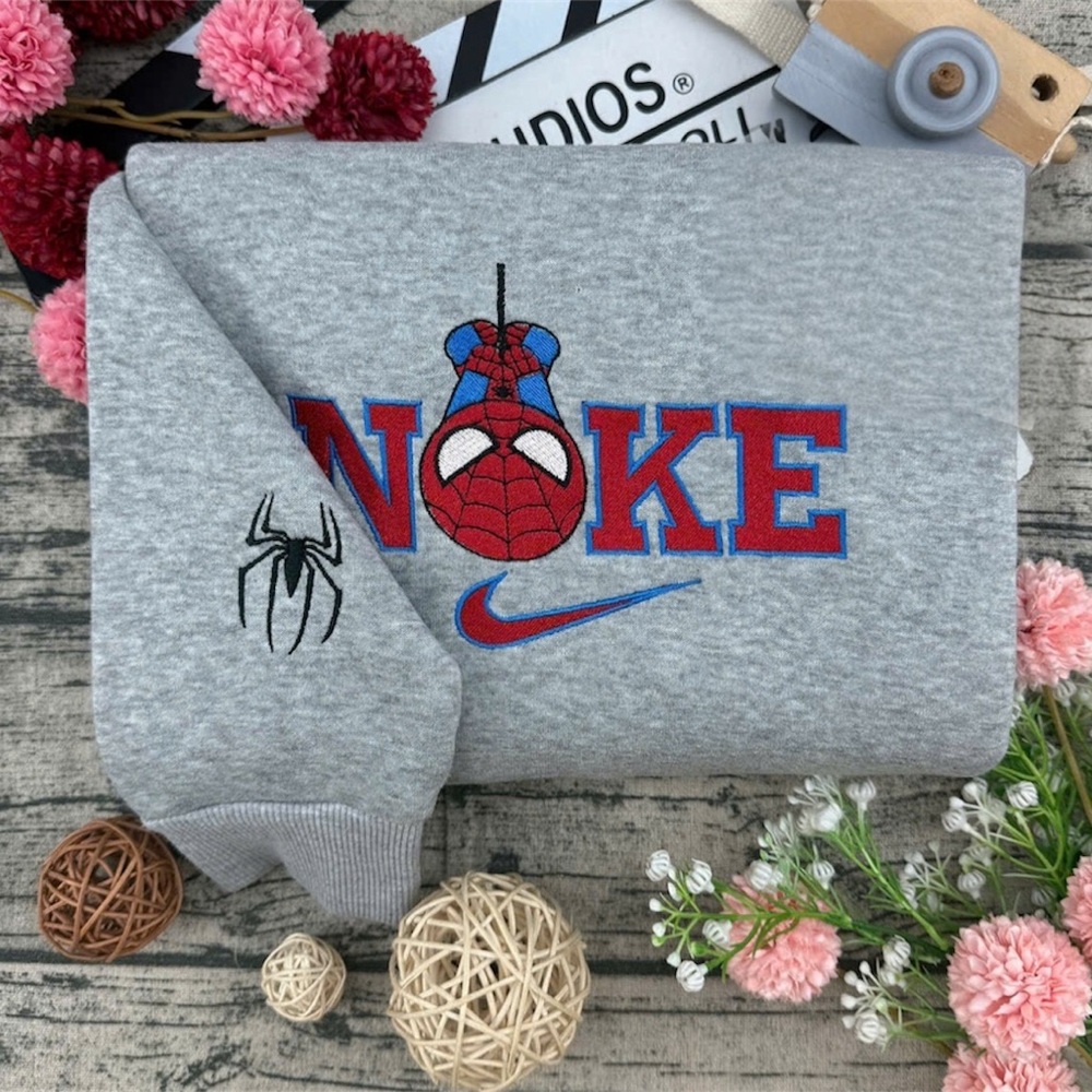 Nike Gray Sweater with Red and Blue Spider Design